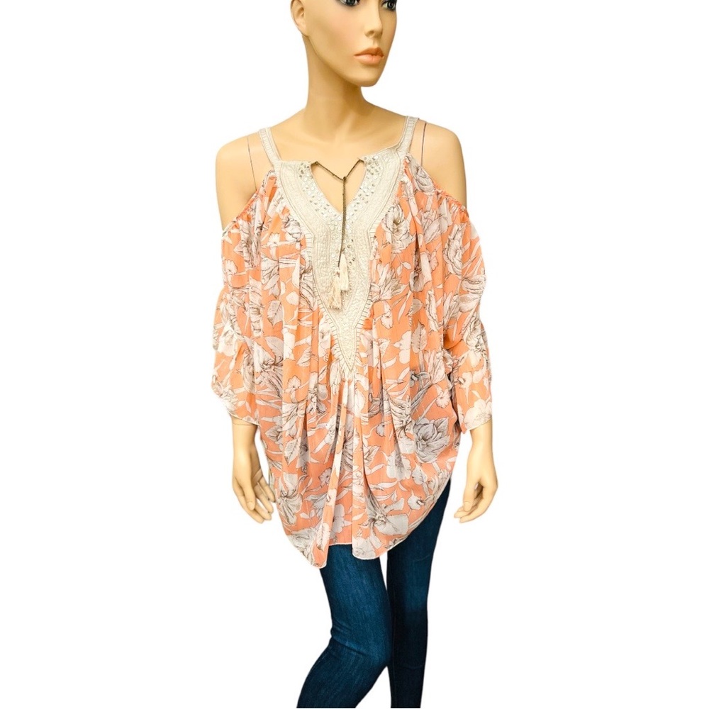 Laurie & Joe Bohemian Blouse Made in France 100% Viscose Off Shoulder Size L
